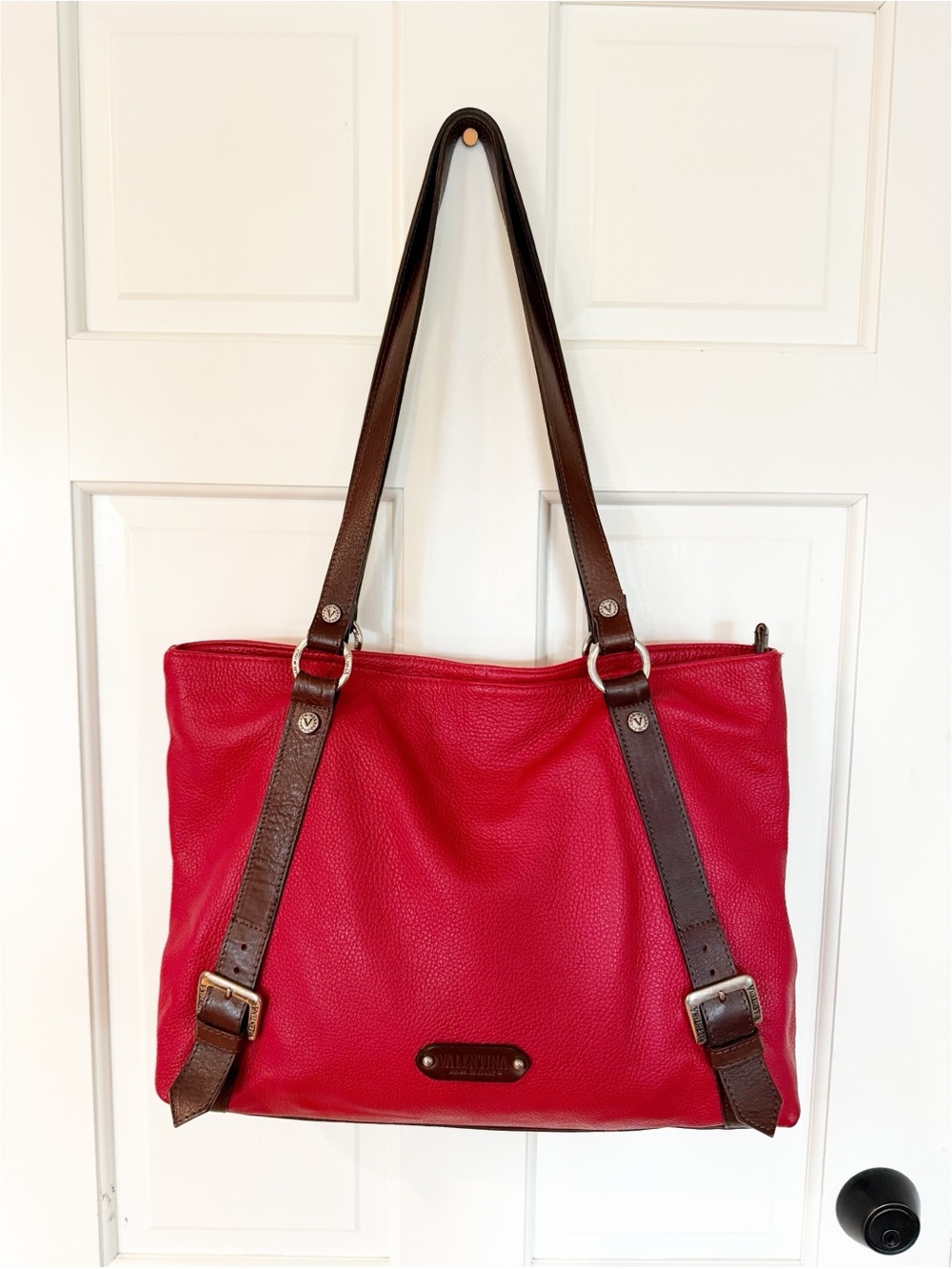 Valentina Red Pebbled Leather Tote